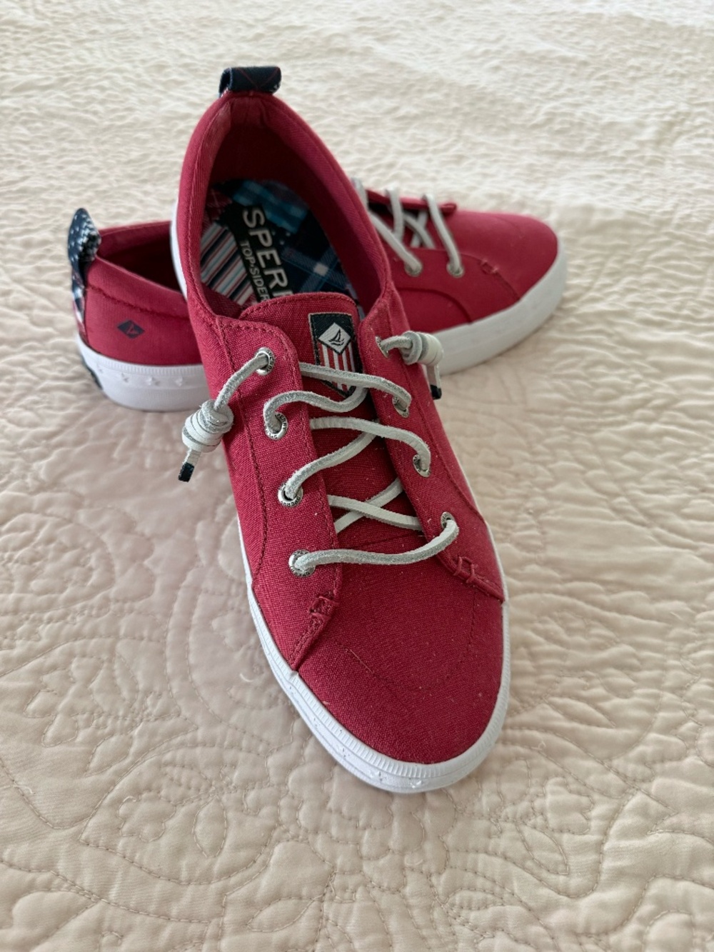 Sperry Top-Sider Crest Vibe Red Canvas Sneakers Rawhide Laces Size 8